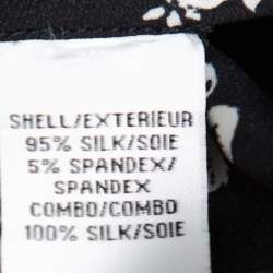 Pre Owned Diane Von Furstenberg Monochrome Floral Printed Silk & Ruffle Detail Fionna Maxi Dress L