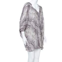 Diane Von Furstenberg  Grey Snakeskin Printed Silk Draped Fleurette Dress XS