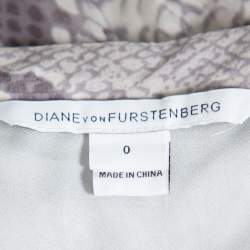 Diane Von Furstenberg  Grey Snakeskin Printed Silk Draped Fleurette Dress XS