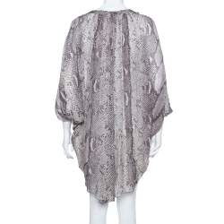 Diane Von Furstenberg  Grey Snakeskin Printed Silk Draped Fleurette Dress XS