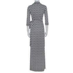 Pre Owned Diane Von Furstenberg Monochrome Collared Abigail Maxi Wrap Dress S