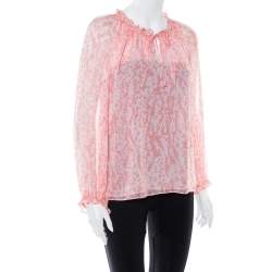 Pre Owned Diane von Furstenberg Pink Coral Print Silk Wynn Blouse M