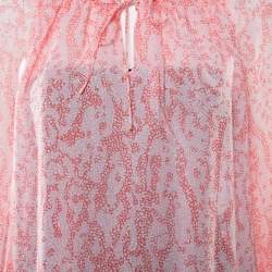 Pre Owned Diane von Furstenberg Pink Coral Print Silk Wynn Blouse M