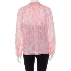 Pre Owned Diane von Furstenberg Pink Coral Print Silk Wynn Blouse M
