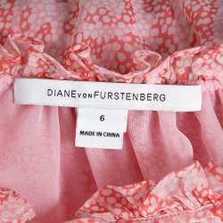 Pre Owned Diane von Furstenberg Pink Coral Print Silk Wynn Blouse M