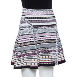 Pre Owned Diane Von Furstenberg White Banded Dot Knit Flote Skirt S