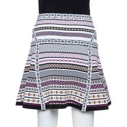 Pre Owned Diane Von Furstenberg White Banded Dot Knit Flote Skirt S