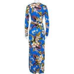 Pre Owned Diane Von Furstenberg Blue Floral Printed Silk Maxi Wrap Dress M