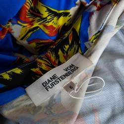 Pre Owned Diane Von Furstenberg Blue Floral Printed Silk Maxi Wrap Dress M