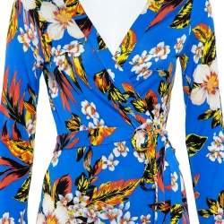 Pre Owned Diane Von Furstenberg Blue Floral Printed Silk Maxi Wrap Dress M