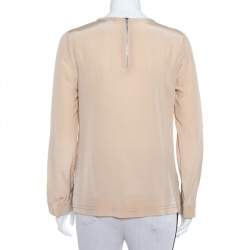 Pre Owned Diane Von Furstenberg Cream Crepe Lace Detail Branwen Top M