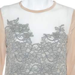 Pre Owned Diane Von Furstenberg Cream Crepe Lace Detail Branwen Top M