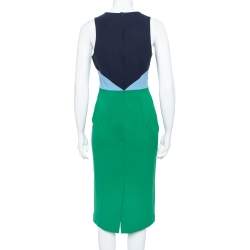 Pre Owned Diane Von Furstenberg Blue & Green Color Block Wool Sheath Dress M