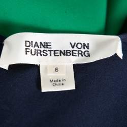 Pre Owned Diane Von Furstenberg Blue & Green Color Block Wool Sheath Dress M