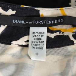 Pre Owned Diane von Furstenberg Black Floral Printed Silk Knit Shift Dress L