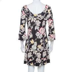 Pre Owned Diane von Furstenberg Black Floral Printed Silk Knit Shift Dress L