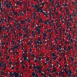 Pre Owned Diane von Furstenberg Red & Navy Blue Silk Pintuck Detail Kourtini Shift Dress M