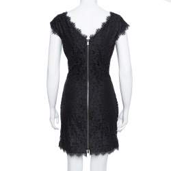 Pre Owned Diane Von Furstenberg Black Lace Barbara Shift Dress L