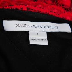 Pre Owned Diane Von Furstenberg Red Lace Scallop Detail Wrap Dress M