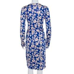 Pre Owned Diane Von Furstenberg Blue Floral Printed Knit Midi Wrap Dress M