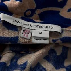 Pre Owned Diane Von Furstenberg Blue Floral Printed Knit Midi Wrap Dress M