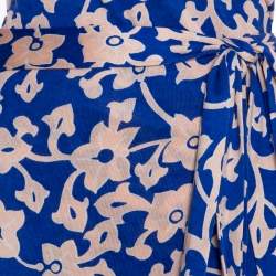 Pre Owned Diane Von Furstenberg Blue Floral Printed Knit Midi Wrap Dress M