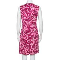 Pre Owned Diane Von Furstenberg  Pink  Printed Knit Draped Neo Dress L