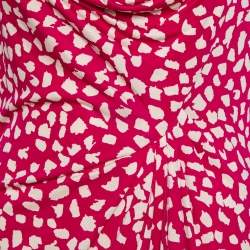 Pre Owned Diane Von Furstenberg  Pink  Printed Knit Draped Neo Dress L