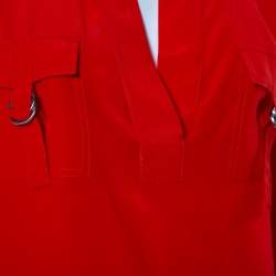 Pre Owned Diane Von Furstenberg Red Silk Pocket Detail Danielle Top S