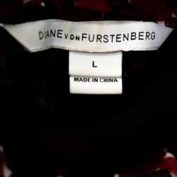 Pre Owned Diane Von Furstenberg Red & Navy Blue Printed Silk Neck Tie Detail Fernanda Tank Top L