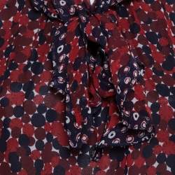 Pre Owned Diane Von Furstenberg Red & Navy Blue Printed Silk Neck Tie Detail Fernanda Tank Top L