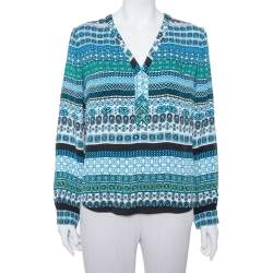 Diane Von Furstenberg Multicolor Printed Silk Arden Top L