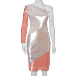 Diane Von Furstenberg Color Block Sequin Embellished Silk One Shoulder Midi Dress XS