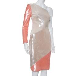 Diane Von Furstenberg Color Block Sequin Embellished Silk One Shoulder Midi Dress XS