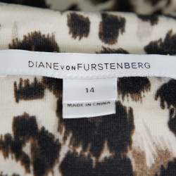 Pre Owned Diane Von Furstenberg Black Animal Printed Knit Reina Dress XL