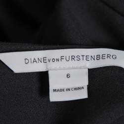 Pre Owned Diane Von Furstenberg Black Knit Contrast Trim Detail Belted Maisie Dress M