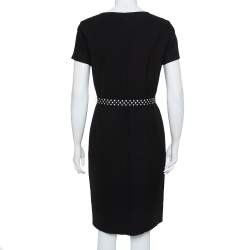 Pre Owned Diane Von Furstenberg Black Knit Contrast Trim Detail Belted Maisie Dress M