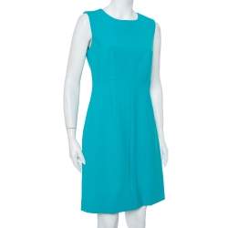 Pre Owned Diane Von Furstenberg Turquoise Blue Knit Sleeveless Sheath Carrie Dress M
