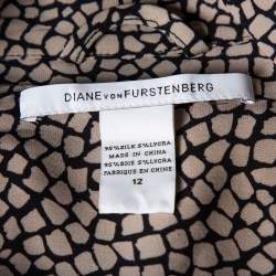Pre Owned Diane Von Furstenberg Monochrome Silk Button Front New Tunis Dress L
