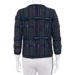 Pre Owned Diane Von Furstenberg Navy Blue Lurex Knit Button Font Hurleigh Cardigan S