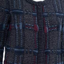 Pre Owned Diane Von Furstenberg Navy Blue Lurex Knit Button Font Hurleigh Cardigan S