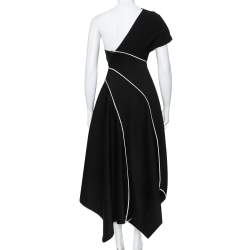 Pre Owned Diane Von Furstenberg Black Synthetic Embroidered One Shoulder Ottoman Dress XS