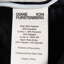 Pre Owned Diane Von Furstenberg Black Synthetic Embroidered One Shoulder Ottoman Dress XS