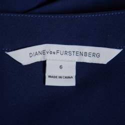 Pre Owned Diane Von Furstenberg Navy Blue Crepe Boat Neck Belted Sandra Jumpsuit M