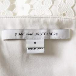 Pre Owned Diane Von Furstenberg White Guipure Lace Plunge Neck Tiana Dress M