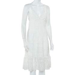 Pre Owned Diane Von Furstenberg White Guipure Lace Plunge Neck Tiana Dress M