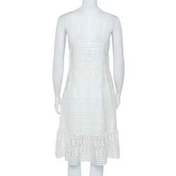 Pre Owned Diane Von Furstenberg White Guipure Lace Plunge Neck Tiana Dress M