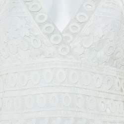 Pre Owned Diane Von Furstenberg White Guipure Lace Plunge Neck Tiana Dress M