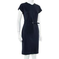 Pre Owned Diane von Furstenberg Navy Blue Belted Maizah Dress M