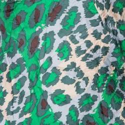Pre Owned Diane Von Furstenberg Green Animal printed Silk Asymmetric Hem Midi Dress M